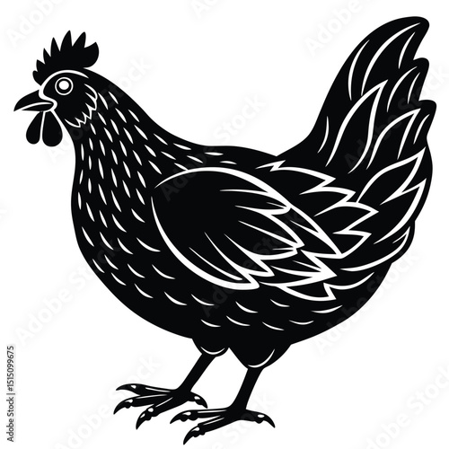 Black Silhouette Hen with Berry – Farm Animal Vector Art,
Chicken Feeding Scene with Nest – Vintage Farm Illustration,
Classic Hen Silhouette – Retro Poultry Artwork Design.