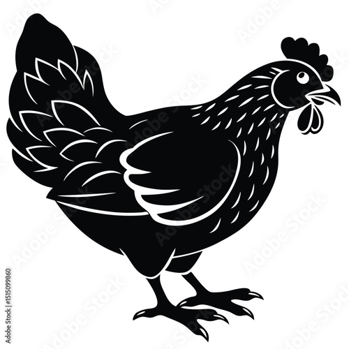 Black Silhouette Hen with Berry – Farm Animal Vector Art,
Chicken Feeding Scene with Nest – Vintage Farm Illustration,
Classic Hen Silhouette – Retro Poultry Artwork Design.