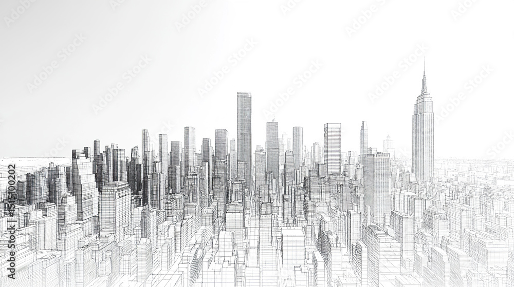 Naklejka premium digital skyline illustration showcasing cityscape with skyscrapers and architectural lines