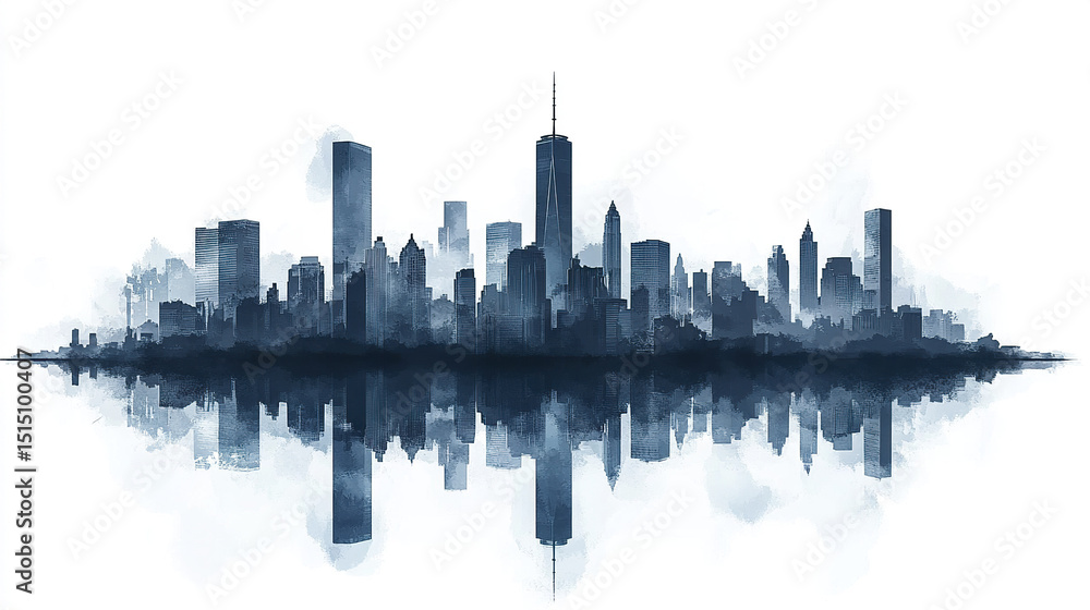 Naklejka premium stunning cityscape silhouette reflecting water, showcasing urban architecture and skyline beauty