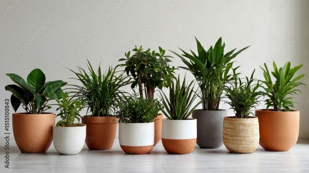 Terracotta and White Potted Plants: A Serene Minimalist Arrangement Terracotta and White Potted Plants: A Serene Minimalist Arrangement