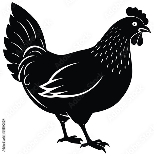 Black Silhouette Hen with Berry – Farm Animal Vector Art,
Chicken Feeding Scene with Nest – Vintage Farm Illustration,
Classic Hen Silhouette – Retro Poultry Artwork Design.