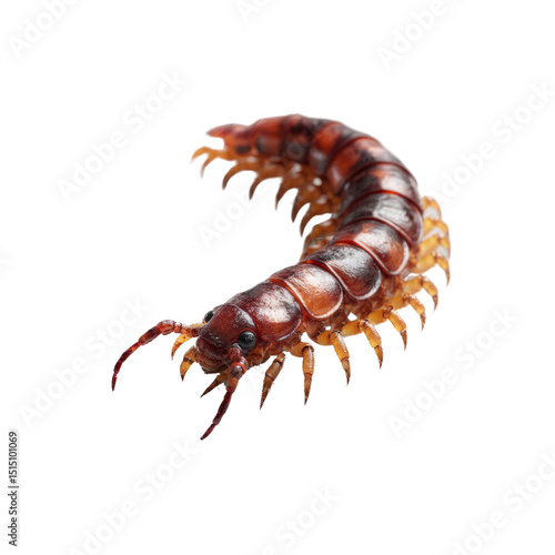Detailed close-up of a centipede on a transparent background macro photography nature studio lighting