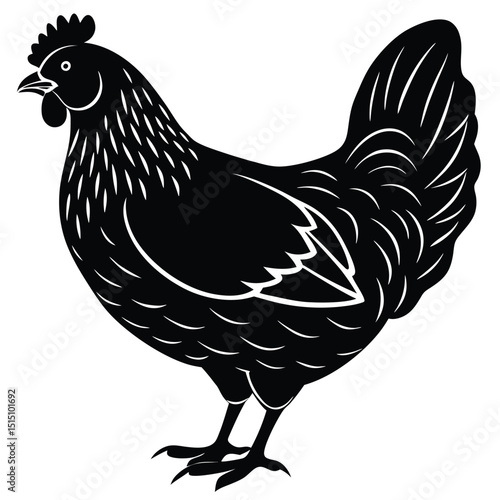 Black Silhouette Hen with Berry – Farm Animal Vector Art,
Chicken Feeding Scene with Nest – Vintage Farm Illustration,
Classic Hen Silhouette – Retro Poultry Artwork Design.