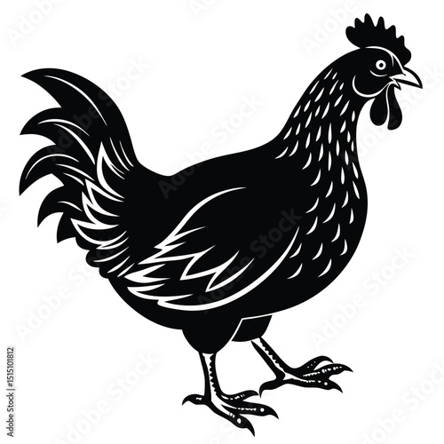 Black Silhouette Hen with Berry – Farm Animal Vector Art,
Chicken Feeding Scene with Nest – Vintage Farm Illustration,
Classic Hen Silhouette – Retro Poultry Artwork Design.