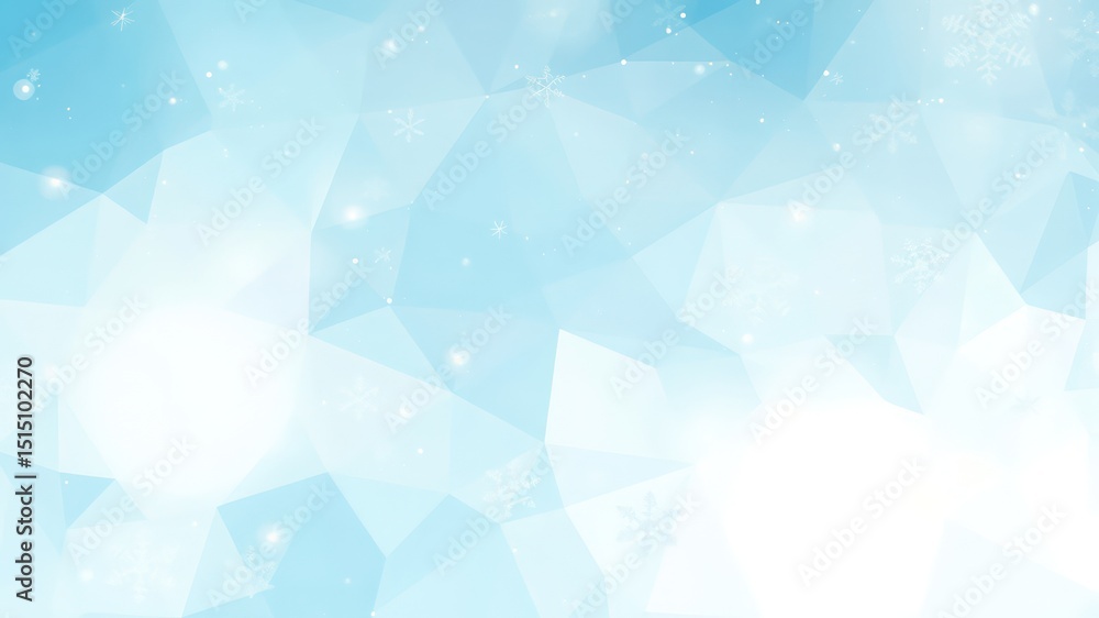 Obraz premium Serene low polygon background featuring delicate snowflakes and soft white glow, creating a peaceful and festive atmosphere for winter season