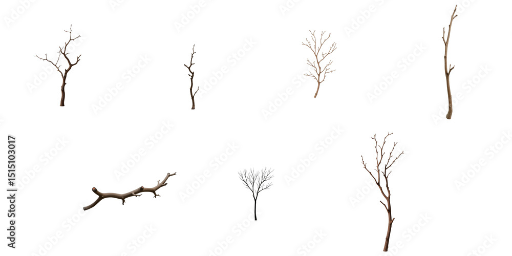 Obraz premium Collection of Transparent Tree Branches and Twigs on transparent Background Featuring Various Shapes and Sizes Ideal for Digital Design and Artistic Projects