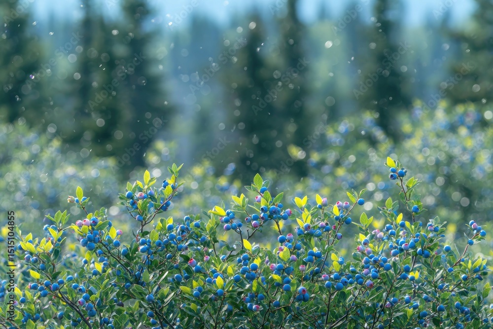Fototapeta premium Lush blueberries in a forest scene