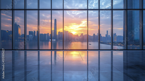 stunning view of modern city skyline at sunset  reflecting on glass windows