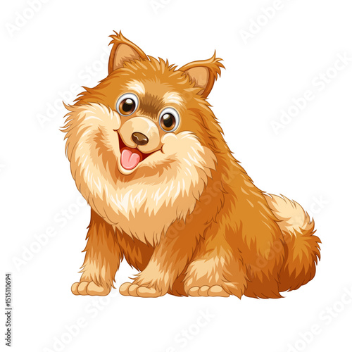 "Adorable cartoon illustration of a fluffy brown dog with big eyes and a happy expression.