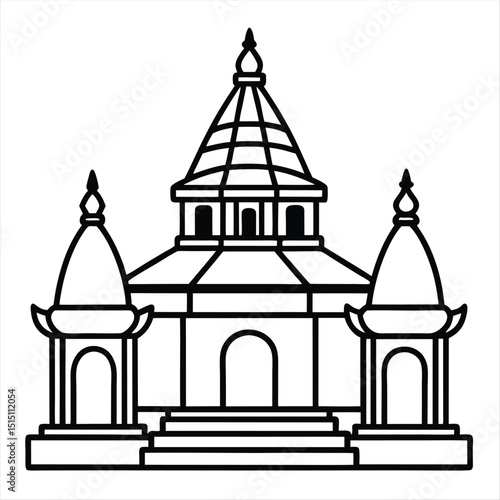Simple line drawing of Indian bengali malla style temple icon isolated on white background