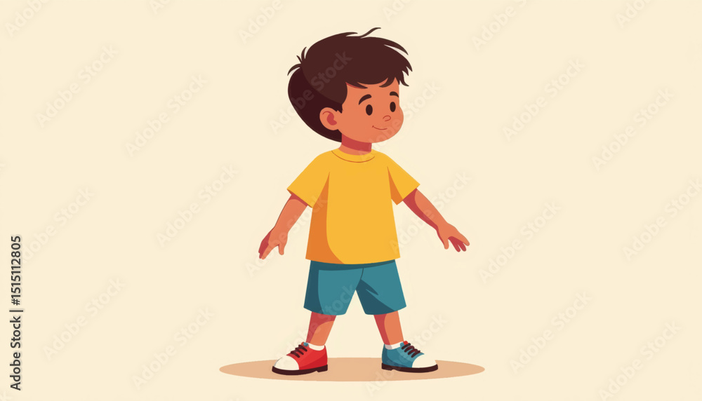 Fototapeta premium Cheerful child with mismatched shoes standing in playful pose, uniqueness