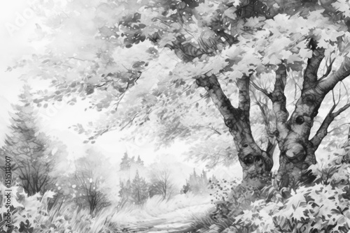 Watercolor Illustration. Autumn Forest. Abstract Painting Red Yellow Trees. Colorful Background for Nature Art.