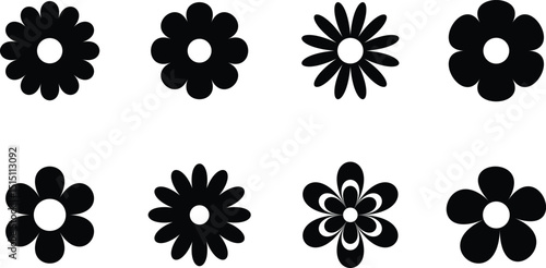 Groovy hippy flowers set. Spring flower vector set. Flower icon, hand drawn decorative. Flowers silhouette. Vector illustration.
