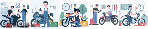 vector of a young man being a motorbike mechanic