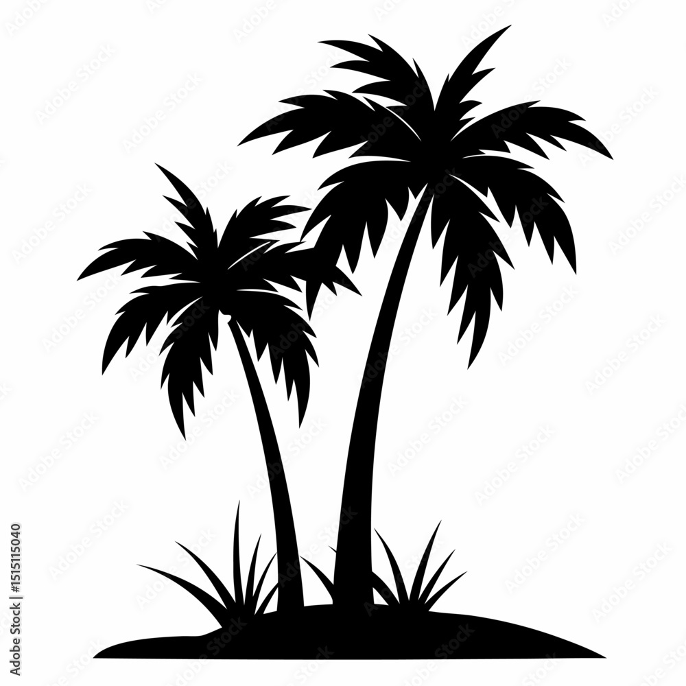 Obraz premium Tropical palm tree silhouettes on a white background, perfect for summer beach and travel illustrations