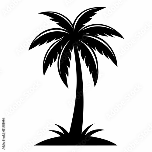 Tropical beach sunset with silhouetted palm trees, a perfect summer island paradise illustration