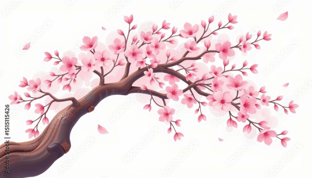 Fototapeta premium Cherry Blossom Blooming Action in Tranquil Nature Setting Beautiful Floral Artwork Soft Color Palette