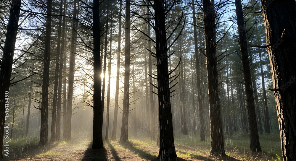 Golden Hour Through The Forest Trees Creates A Serene Ambience Golden Hour Through The Forest Trees Creates A Serene Ambience