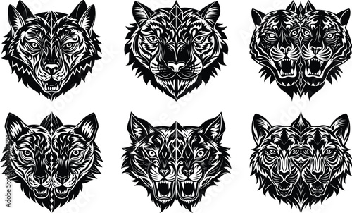 Mirrored Animal Faces Symmetry Vector
