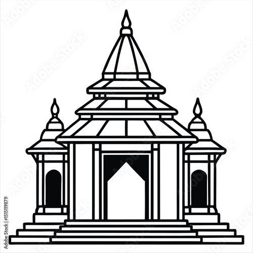 Line art temple illustration isolated on white background