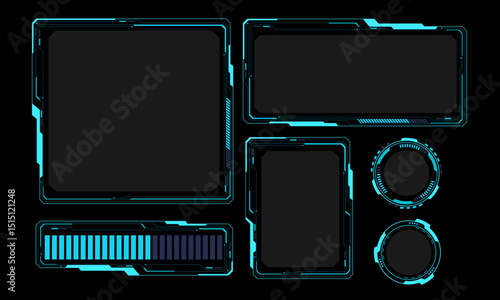 Hud frames blue grey user interface elements design modern technology futuristic control panel screen digital hologram window gaming menu touching cyber monitor set on black background vector