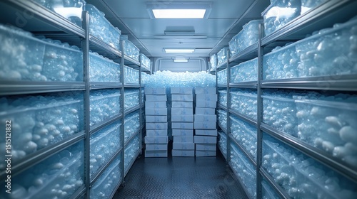 Refrigerated storage facility filled with ice and containers
