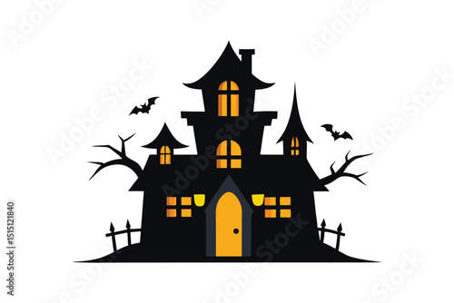 Halloween Haunted House Illustration on White Background 
