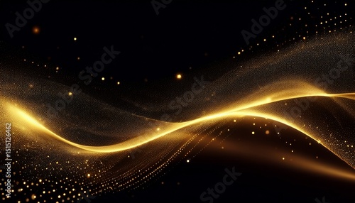 gold glittering particles in wave form on black background