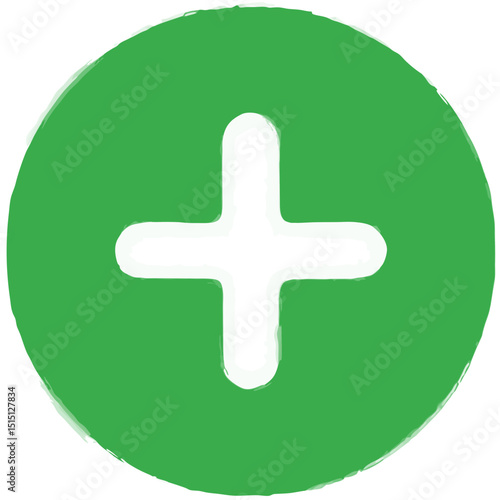 Close-up of a green circular button with a plus symbol for user interface design