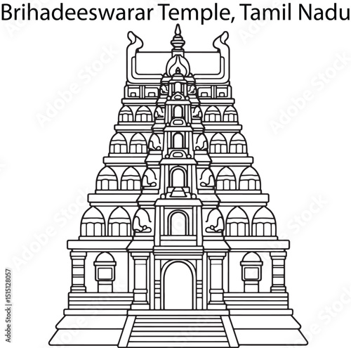 Brihadeeswarar Temple Line Vector Art