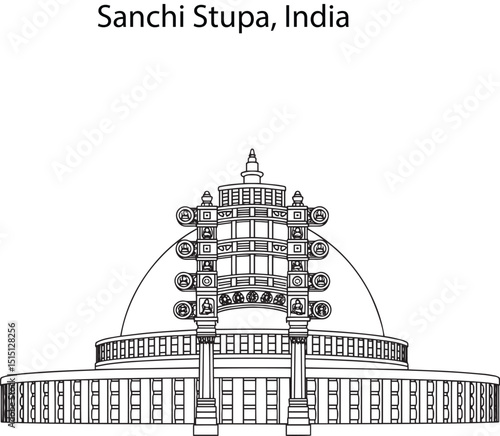 Sanchi Stupa Vector Line Illustration