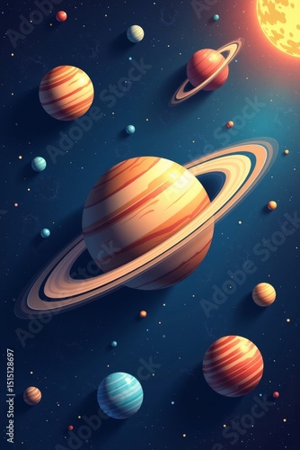 Planets and sun illustration  colorful  outer space and solar system concept