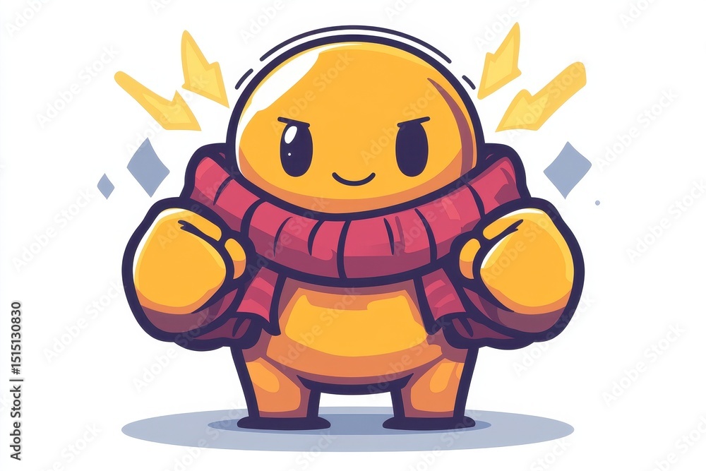 Naklejka premium Cheerful Character with Red Scarf and Confident Pose