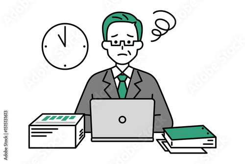 残業で困っている中年のスーツの男性