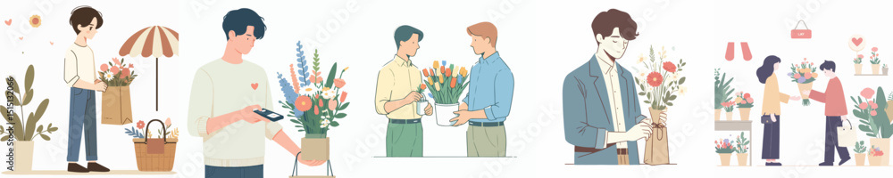 vector of a young man buying flowers vector of a young man buying flowers