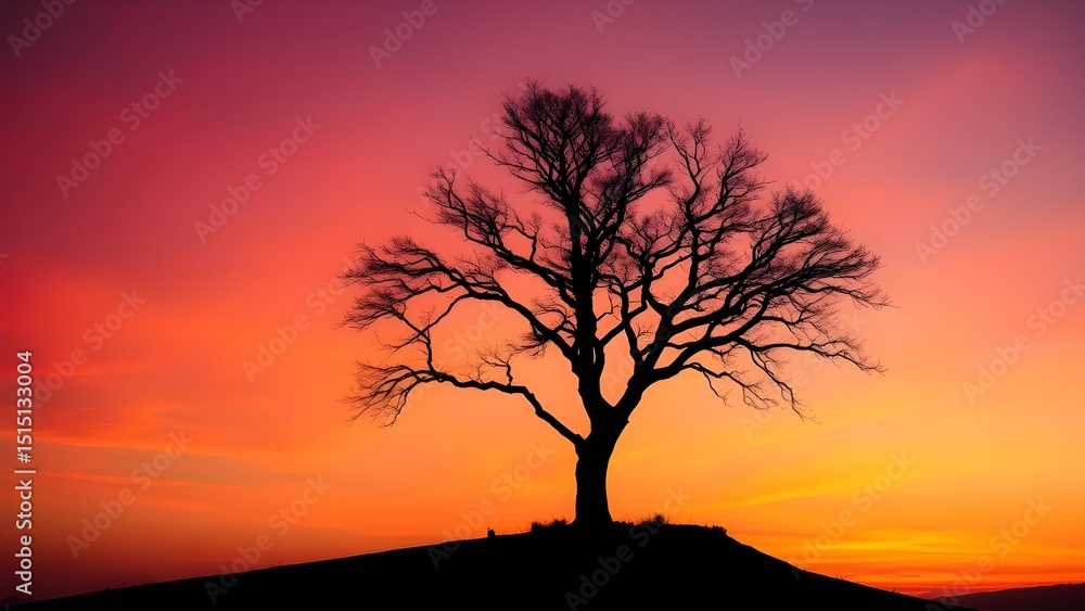sunset in the forest, tree silhouette of a tree sunset in the forest, tree silhouette of a tree