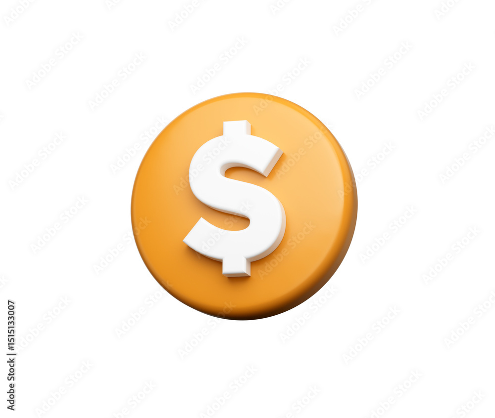 3d Orange circular button with a white dollar symbol in the center. 3D Illustration. 3d Orange circular button with a white dollar symbol in the center. 3D Illustration.