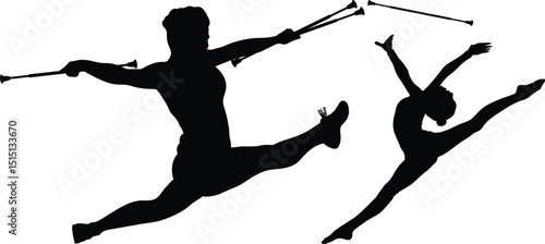 Baton Twirling Images, Vector File Black and White