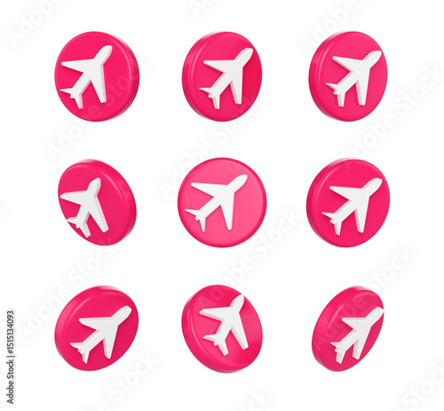 Free Download 3D Pink coins with a white airplane on its surface, symbolizing travel or aviation. 3d illustration - GFXLoad