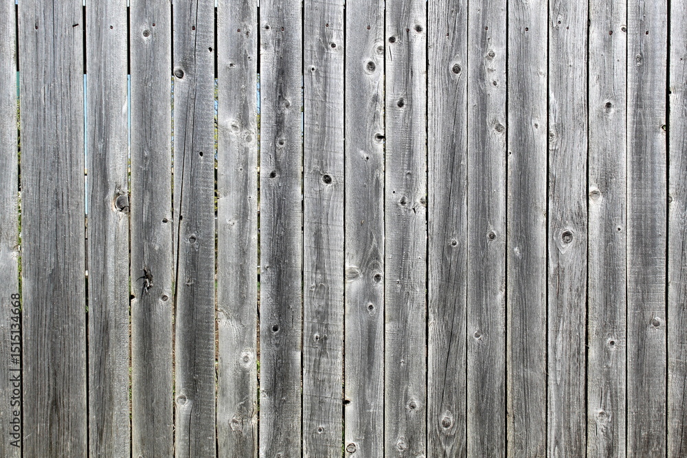 Old wooden boards stand close to each other to form a fence. Old wooden boards stand close to each other to form a fence.