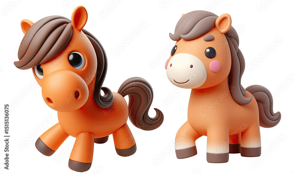 Fototapeta premium Two Adorable Horses with Happy Expressions, Isolated on a Transparent Background