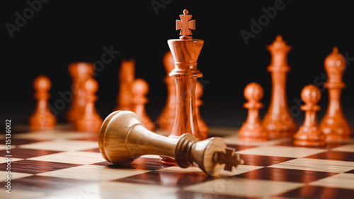 Black King checkmates the White King, Who Falls to the Ground, 3D Render