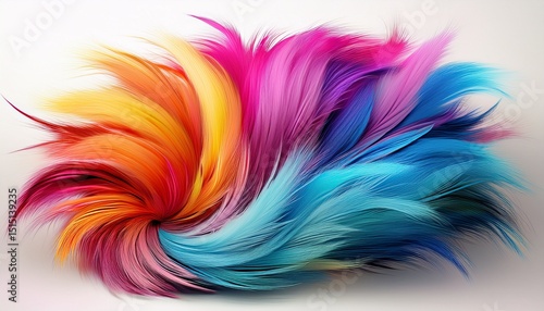 colorful and fluffy cat tail standing out against white background