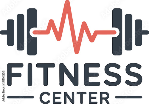 Modern fitness center logo featuring a barbell and a heart rate graphic with clean bold typography
