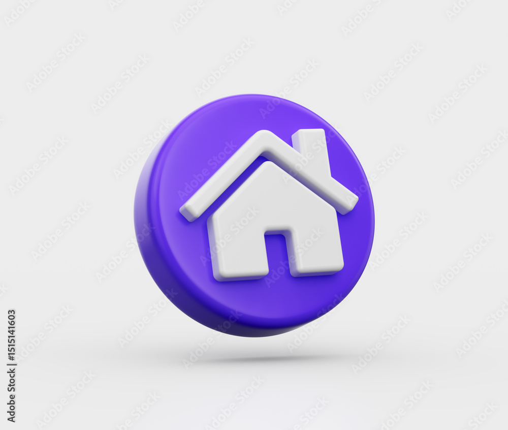 3D Home icon on a Purple circular base ideal for apps or home-related projects. 3d illustration 3D Home icon on a Purple circular base ideal for apps or home-related projects. 3d illustration