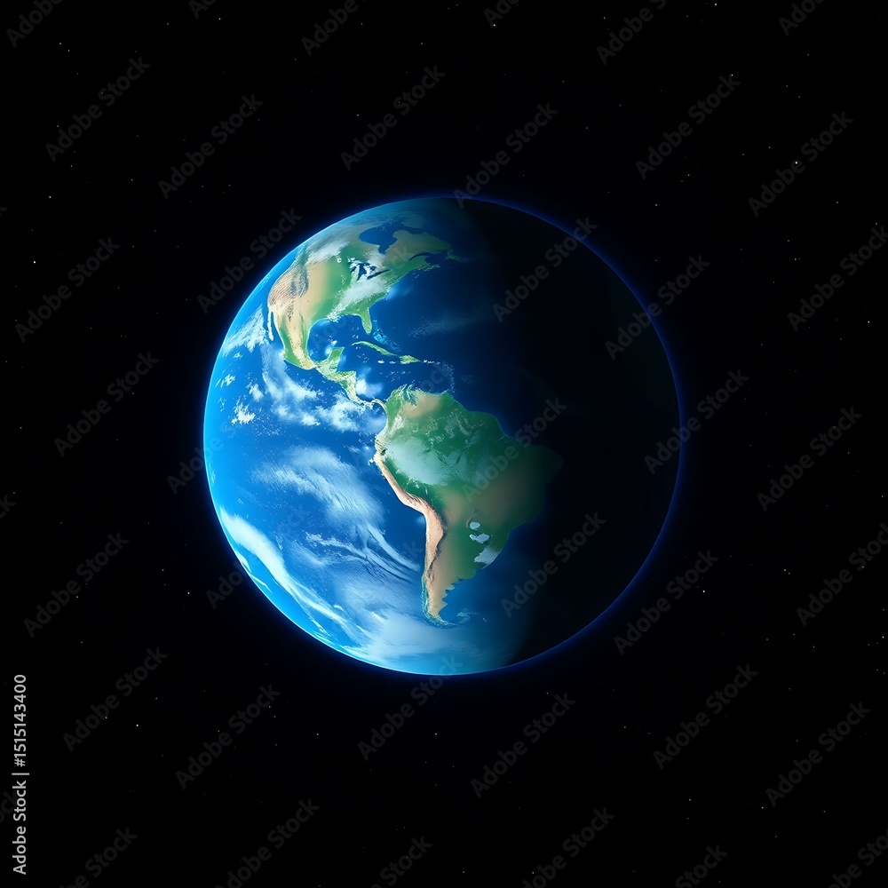 Globe Floating in Space With Stars and Blue Atmosphere Globe Floating in Space With Stars and Blue Atmosphere