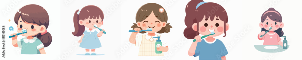 vector of a girl brushing his teeth vector of a girl brushing his teeth