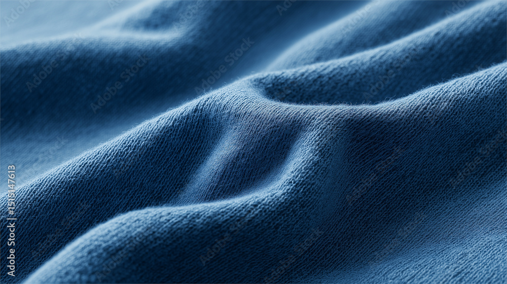 Fototapeta premium Soft blue fabric billowing with delicate waves, presenting graceful texture ideal for fashion, textile, and design compositions