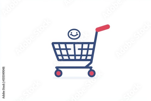 Happy Icon in Shopping Cart Illustrating Online Shopping Concept
